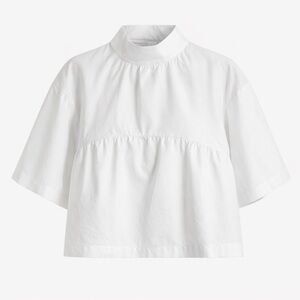 Everlane White Cotton Mock Neck Blouse | Boxy Cropped Top Size M